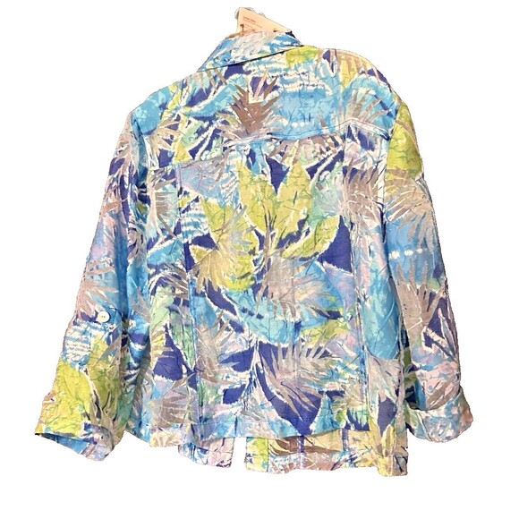 Ruby Rd. Size 18 XL Top Blouse Sheer Button Down Roll Tab Blues/Greens Sheer - Picture 2 of 9